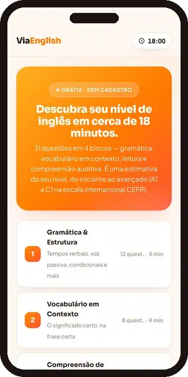 Tela do teste de nível da plataforma ViaEnglish